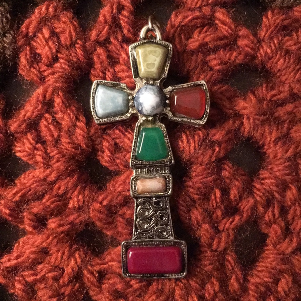 Vintage JEM Connemara Marble (Faux) Cross Pendant